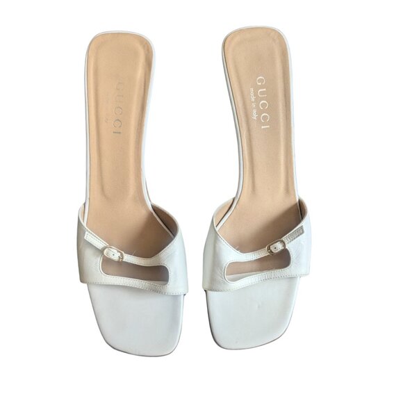 GUCCI off white buckle slides wood stiletto heel open toe vintage 2000's 9B EUC - Picture 1 of 7